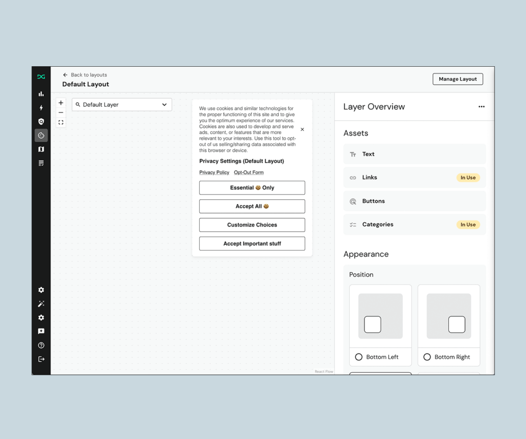 consent banner layout product screen