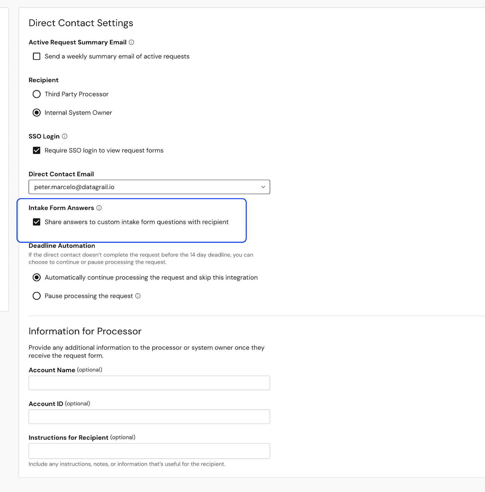 Direct Contact Settings | DataGrail