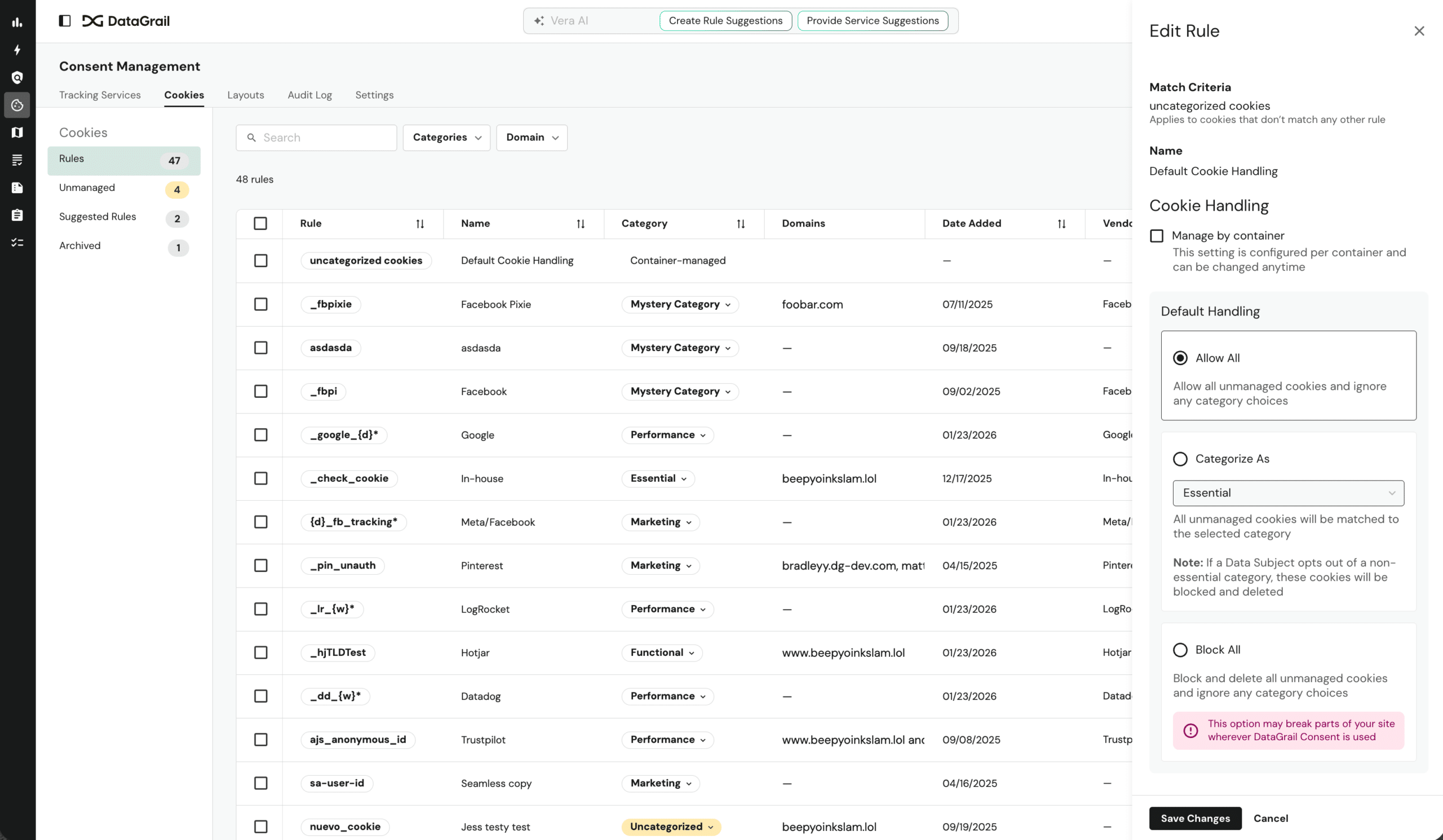 4 Default rules for unmanaged cookies | DataGrail