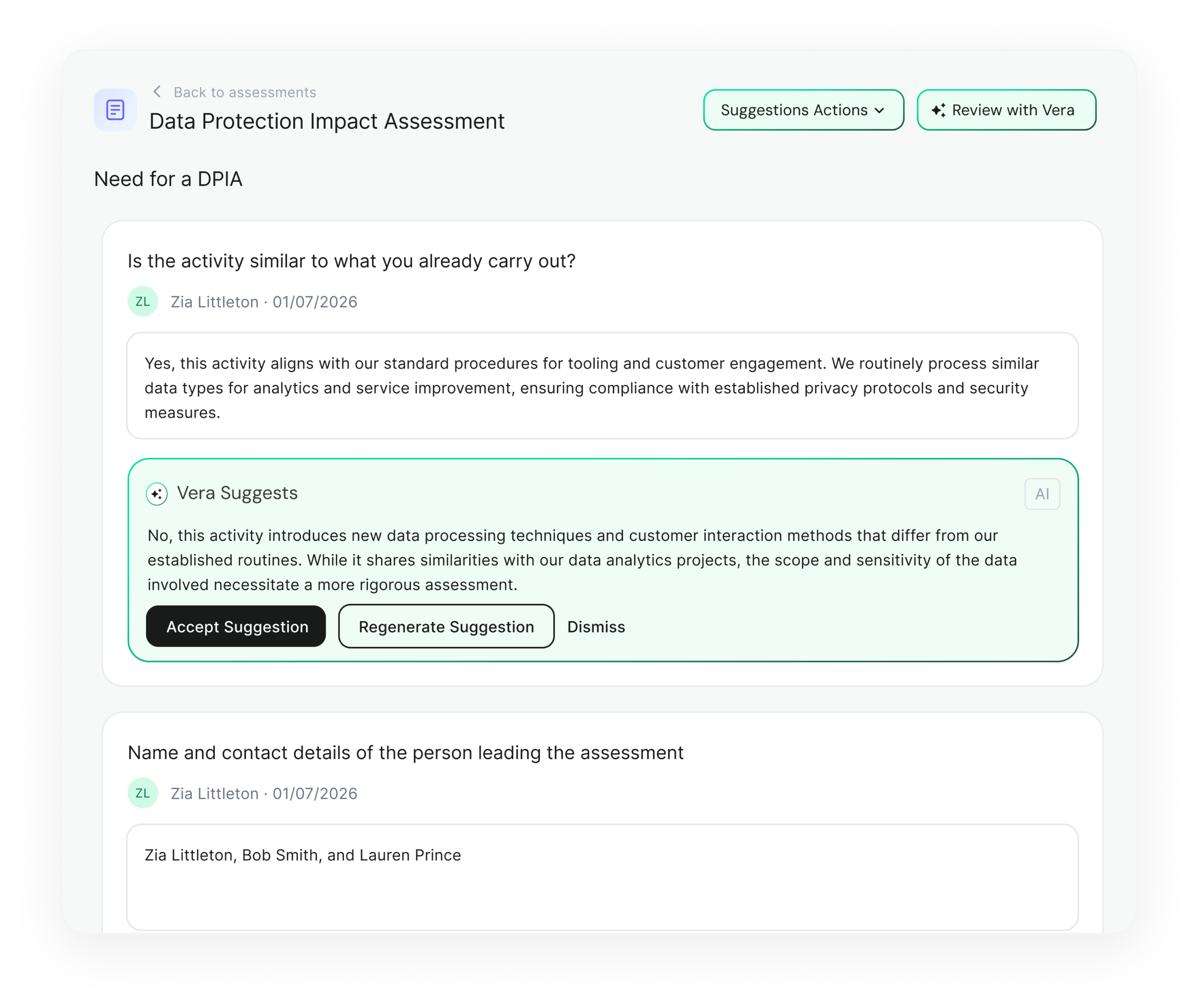 Assessment autofill | DataGrail Autofill assessments with Vera
