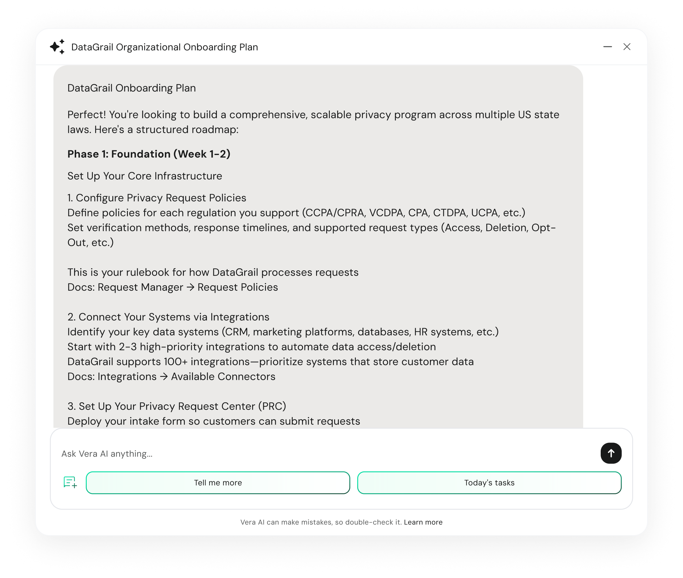 Onboarding | DataGrail DataGrail vera onboarding plan